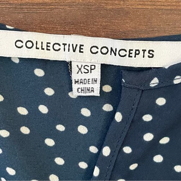 Collective Concepts blue and white long sleeve V-neck button blouse size XSP B15 - Picture 2 of 4